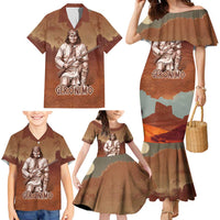 Geronimo Native American Family Matching Mermaid Dress and Hawaiian Shirt Rifle and Desert Landscape Native American Warrior - Wonder Print Shop