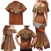 Geronimo Native American Family Matching Mermaid Dress and Hawaiian Shirt Rifle and Desert Landscape Native American Warrior - Wonder Print Shop