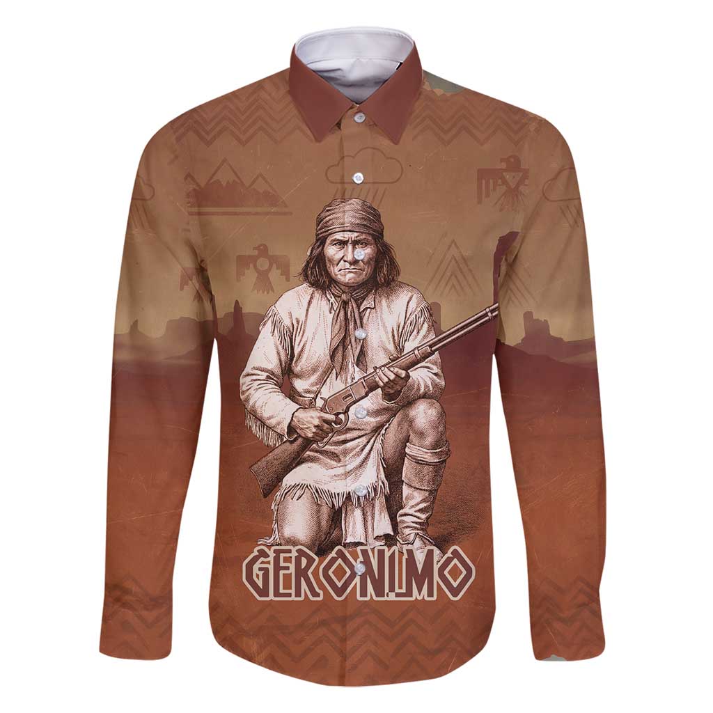 Geronimo Native American Family Matching Mermaid Dress and Hawaiian Shirt Rifle and Desert Landscape Native American Warrior - Wonder Print Shop