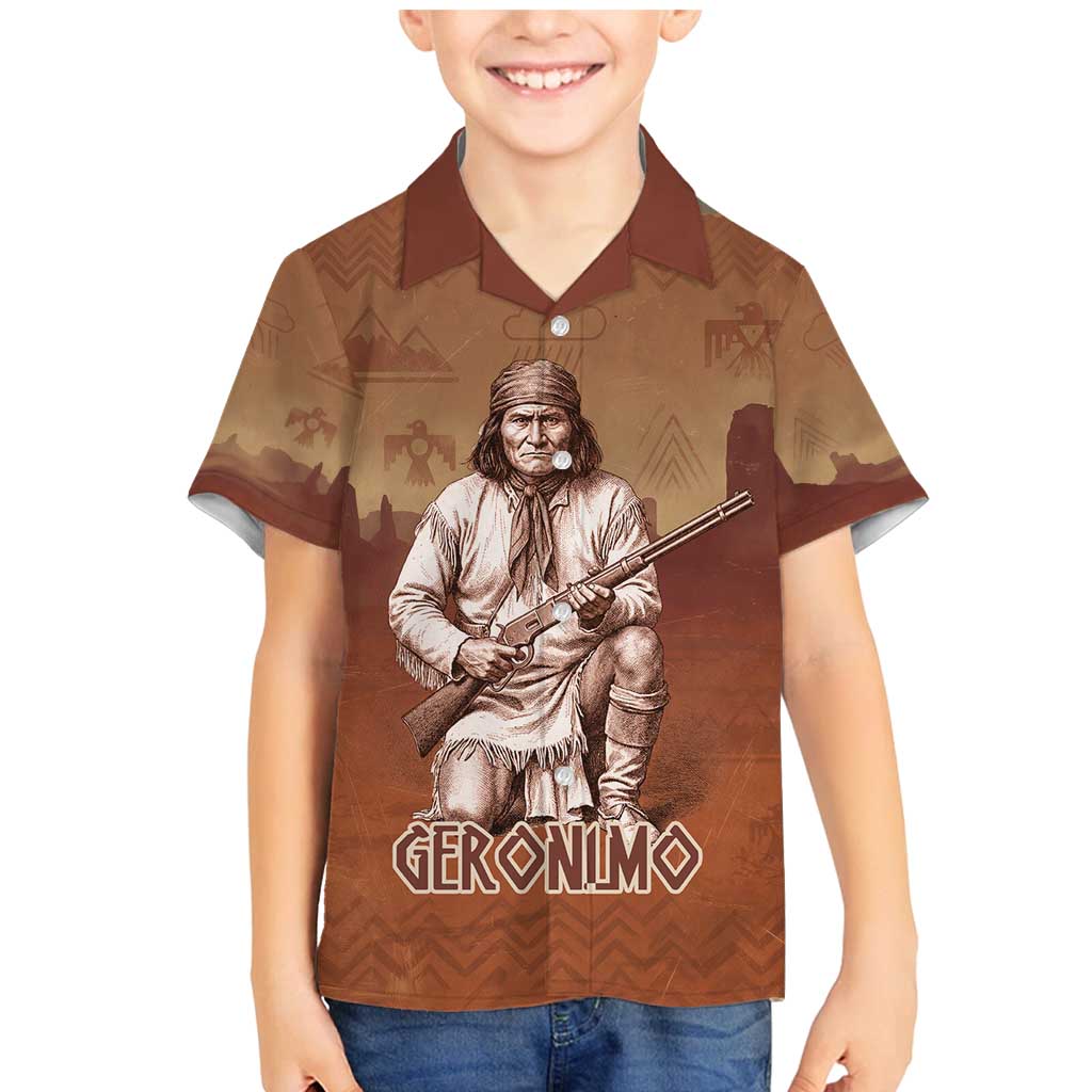 Geronimo Native American Family Matching Mermaid Dress and Hawaiian Shirt Rifle and Desert Landscape Native American Warrior - Wonder Print Shop