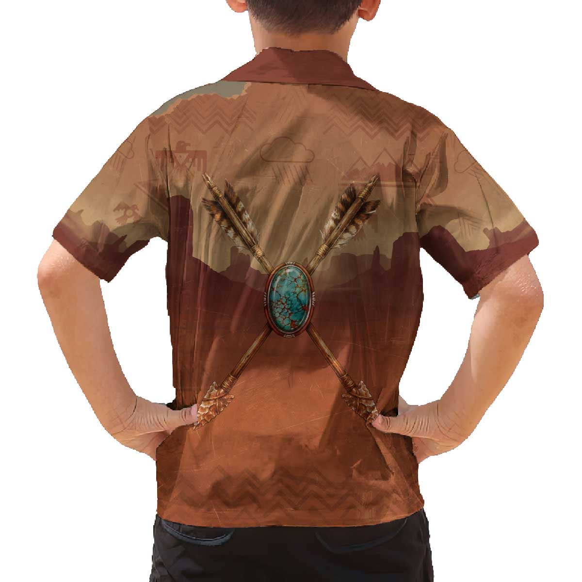 Geronimo Native American Family Matching Off The Shoulder Long Sleeve Dress and Hawaiian Shirt Rifle and Desert Landscape Native American Warrior - Wonder Print Shop