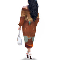Geronimo Native American Family Matching Off The Shoulder Long Sleeve Dress and Hawaiian Shirt Rifle and Desert Landscape Native American Warrior - Wonder Print Shop