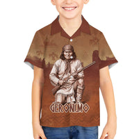 Geronimo Native American Family Matching Off The Shoulder Long Sleeve Dress and Hawaiian Shirt Rifle and Desert Landscape Native American Warrior - Wonder Print Shop