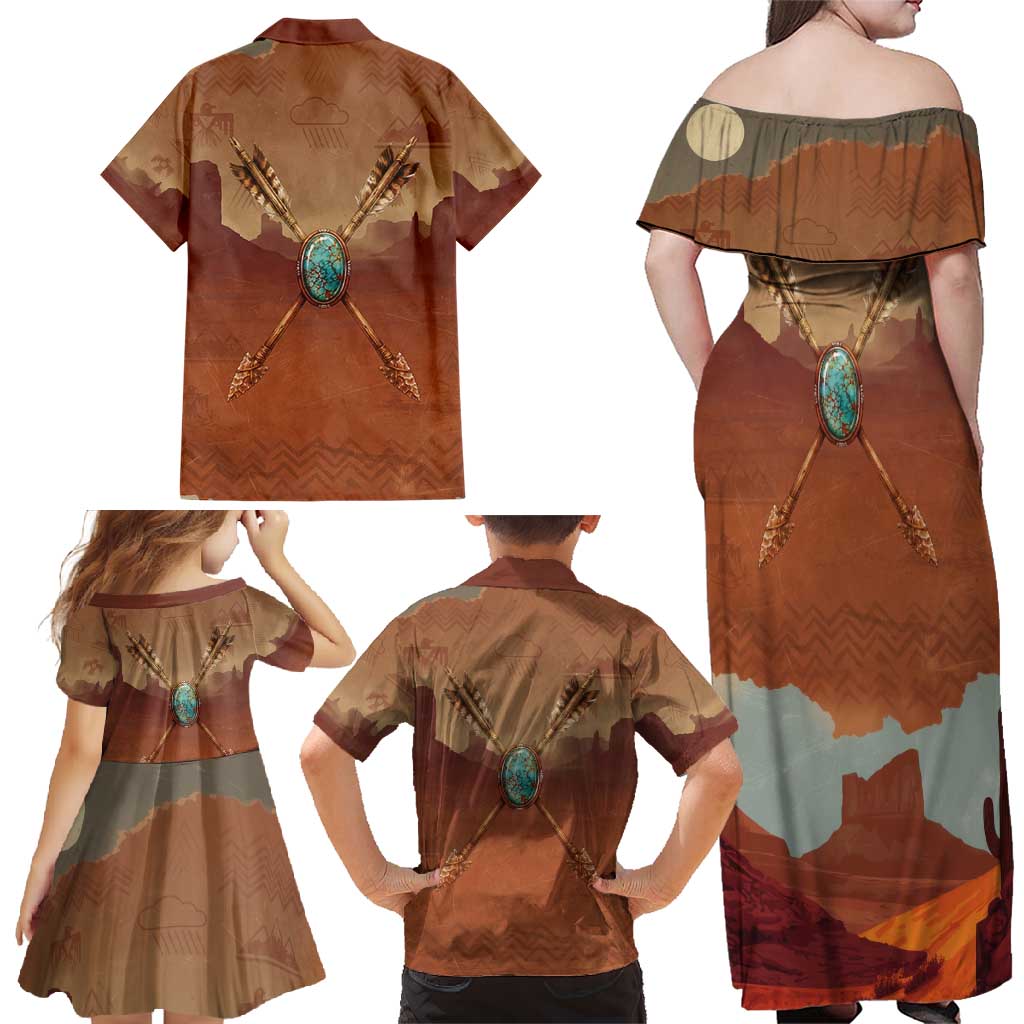 Geronimo Native American Family Matching Off Shoulder Maxi Dress and Hawaiian Shirt Rifle and Desert Landscape Native American Warrior - Wonder Print Shop
