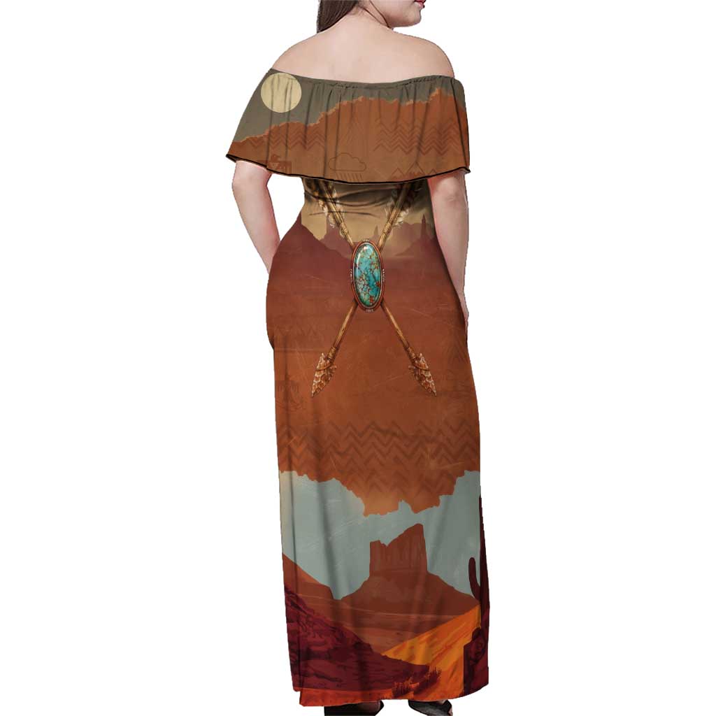 Geronimo Native American Family Matching Off Shoulder Maxi Dress and Hawaiian Shirt Rifle and Desert Landscape Native American Warrior - Wonder Print Shop