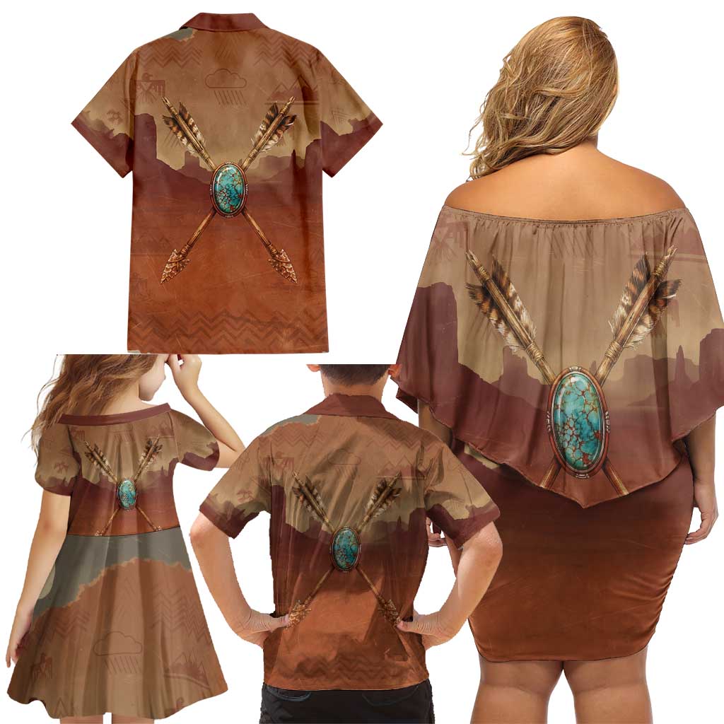Geronimo Native American Family Matching Off Shoulder Short Dress and Hawaiian Shirt Rifle and Desert Landscape Native American Warrior - Wonder Print Shop