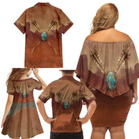 Geronimo Native American Family Matching Off Shoulder Short Dress and Hawaiian Shirt Rifle and Desert Landscape Native American Warrior - Wonder Print Shop
