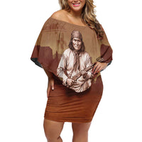 Geronimo Native American Family Matching Off Shoulder Short Dress and Hawaiian Shirt Rifle and Desert Landscape Native American Warrior - Wonder Print Shop