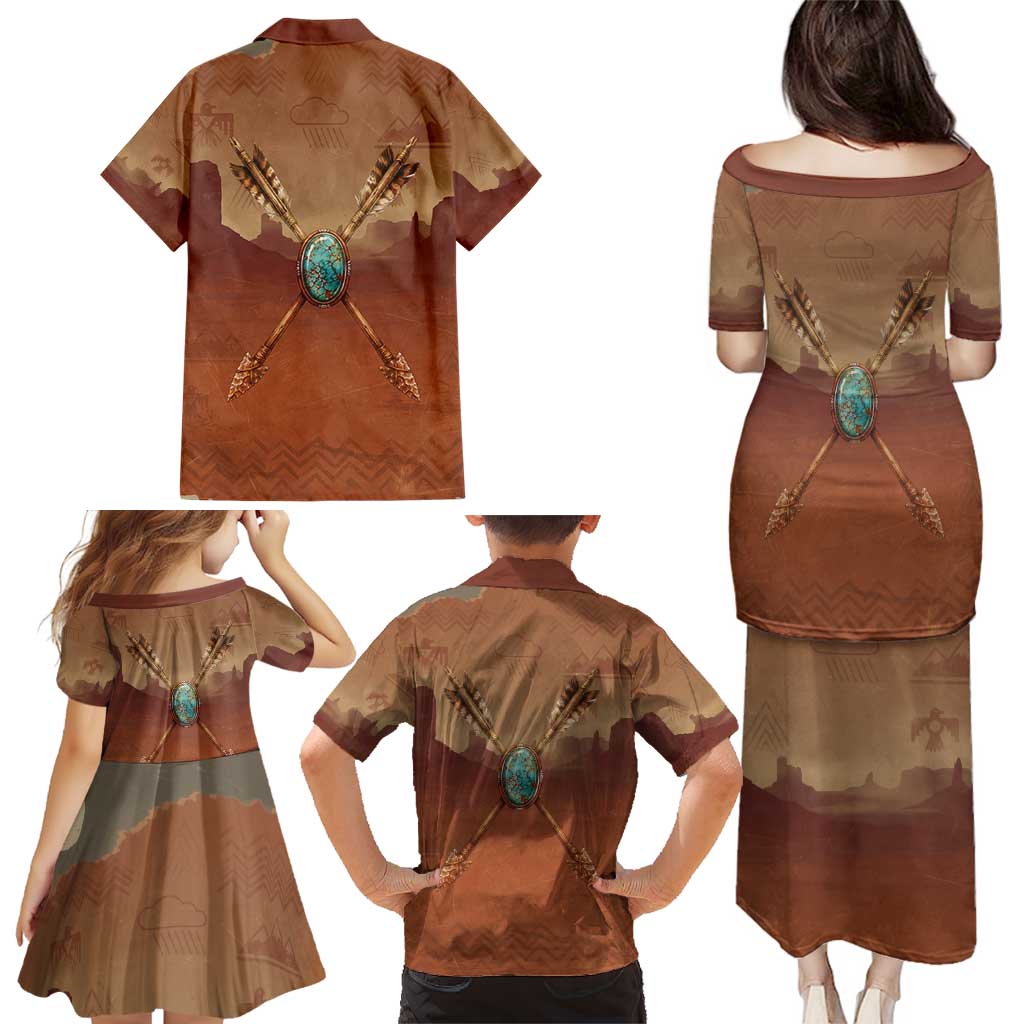 Geronimo Native American Family Matching Puletasi and Hawaiian Shirt Rifle and Desert Landscape Native American Warrior - Wonder Print Shop