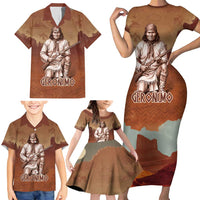 Geronimo Native American Family Matching Short Sleeve Bodycon Dress and Hawaiian Shirt Rifle and Desert Landscape Native American Warrior - Wonder Print Shop