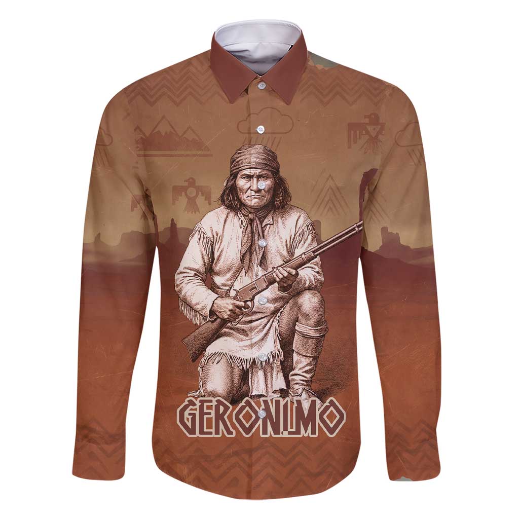 Geronimo Native American Family Matching Short Sleeve Bodycon Dress and Hawaiian Shirt Rifle and Desert Landscape Native American Warrior - Wonder Print Shop