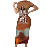 Geronimo Native American Family Matching Short Sleeve Bodycon Dress and Hawaiian Shirt Rifle and Desert Landscape Native American Warrior - Wonder Print Shop