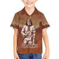 Geronimo Native American Family Matching Short Sleeve Bodycon Dress and Hawaiian Shirt Rifle and Desert Landscape Native American Warrior - Wonder Print Shop