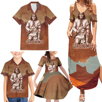 Geronimo Native American Family Matching Summer Maxi Dress and Hawaiian Shirt Rifle and Desert Landscape Native American Warrior - Wonder Print Shop