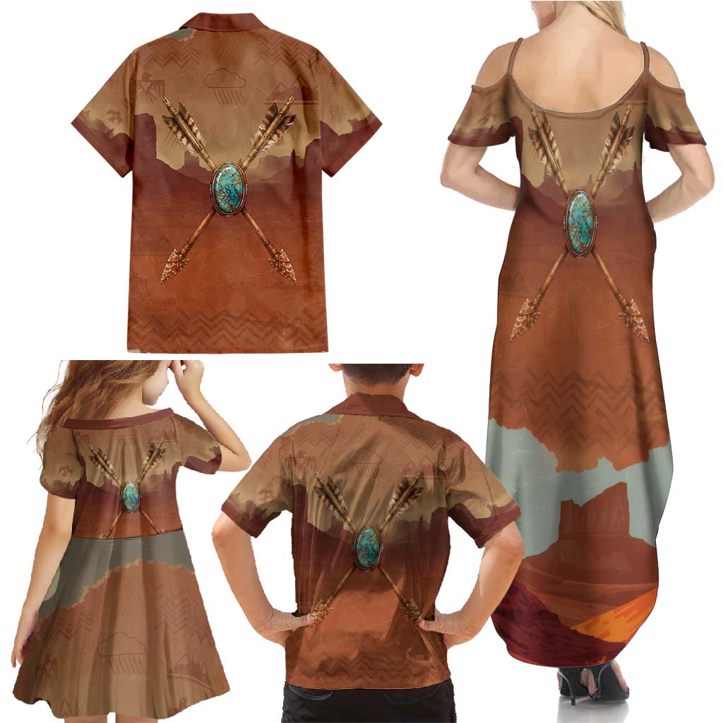 Geronimo Native American Family Matching Summer Maxi Dress and Hawaiian Shirt Rifle and Desert Landscape Native American Warrior - Wonder Print Shop