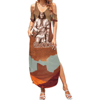 Geronimo Native American Family Matching Summer Maxi Dress and Hawaiian Shirt Rifle and Desert Landscape Native American Warrior - Wonder Print Shop