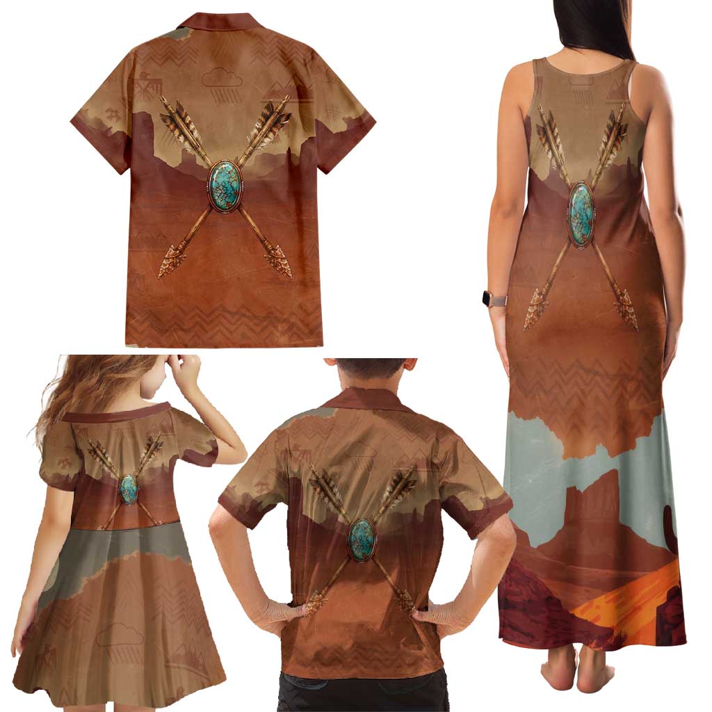 Geronimo Native American Family Matching Tank Maxi Dress and Hawaiian Shirt Rifle and Desert Landscape Native American Warrior - Wonder Print Shop