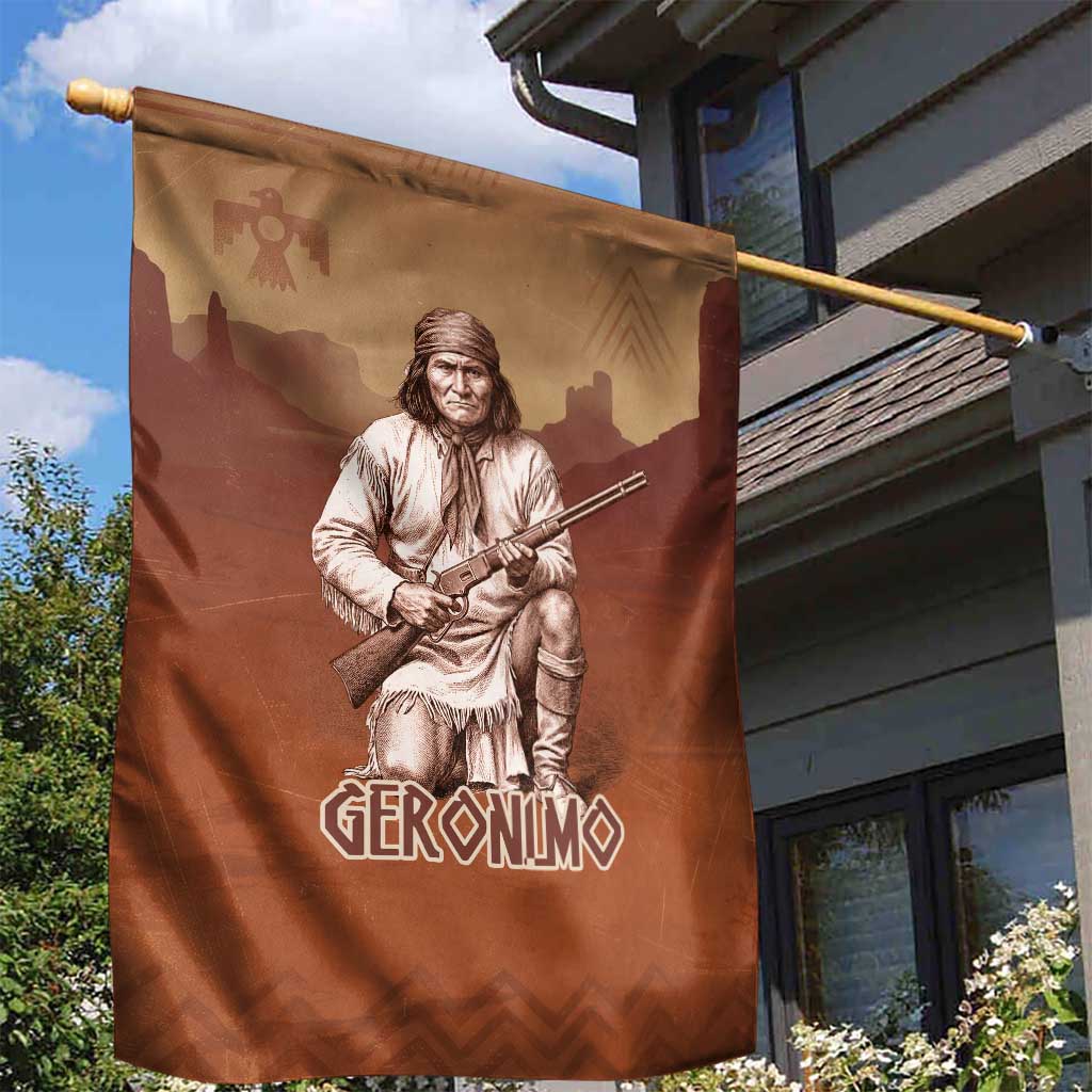 Geronimo Native American Garden Flag Rifle and Desert Landscape Native American Warrior - Wonder Print Shop