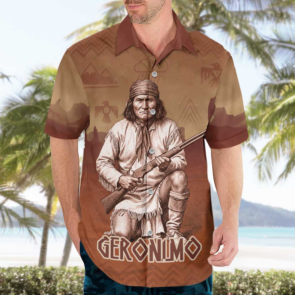 Geronimo Native American Hawaiian Shirt Rifle and Desert Landscape Native American Warrior - Wonder Print Shop