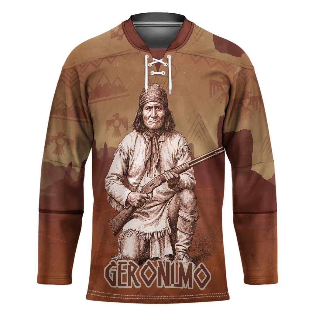 Geronimo Native American Hockey Jersey Rifle and Desert Landscape Native American Warrior - Wonder Print Shop