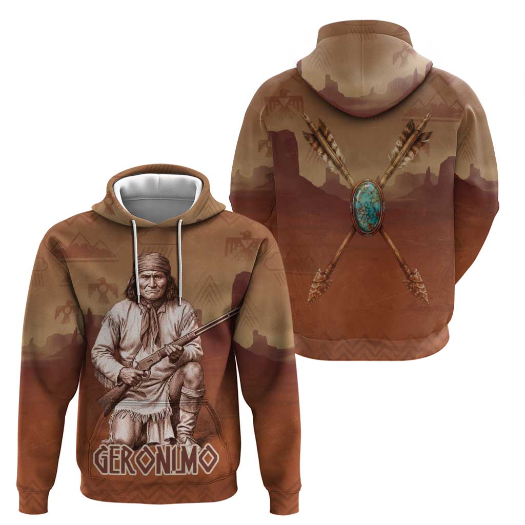 Geronimo Native American Hoodie Rifle and Desert Landscape Native American Warrior - Wonder Print Shop