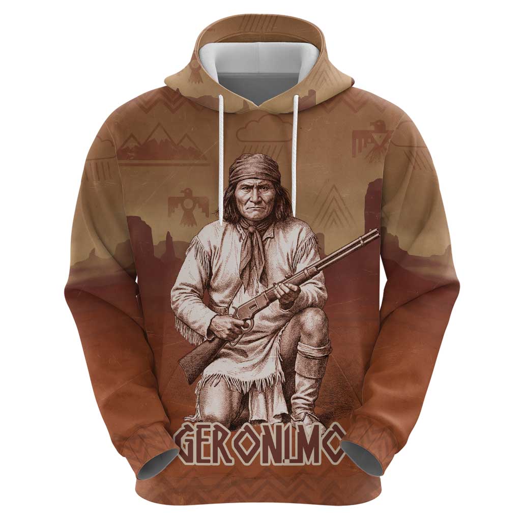 Geronimo Native American Hoodie Rifle and Desert Landscape Native American Warrior - Wonder Print Shop