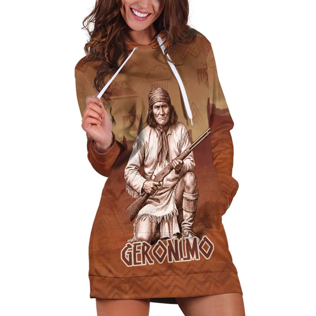 Geronimo Native American Hoodie Dress Rifle and Desert Landscape Native American Warrior - Wonder Print Shop
