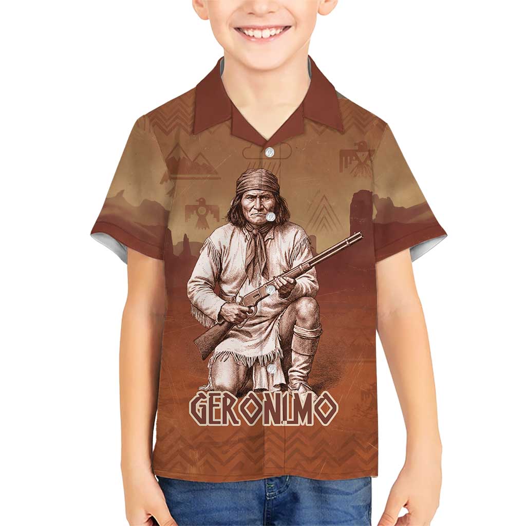 Geronimo Native American Kid Hawaiian Shirt Rifle and Desert Landscape Native American Warrior - Wonder Print Shop