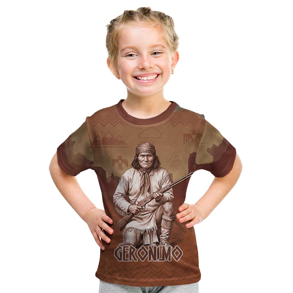 Geronimo Native American Kid T Shirt Rifle and Desert Landscape Native American Warrior - Wonder Print Shop