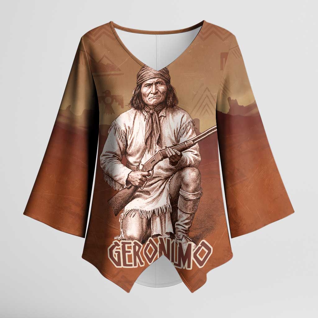 Geronimo Native American Kimono Sleeve Blouse Rifle and Desert Landscape Native American Warrior - Wonder Print Shop