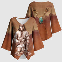 Geronimo Native American Kimono Sleeve Blouse Rifle and Desert Landscape Native American Warrior - Wonder Print Shop