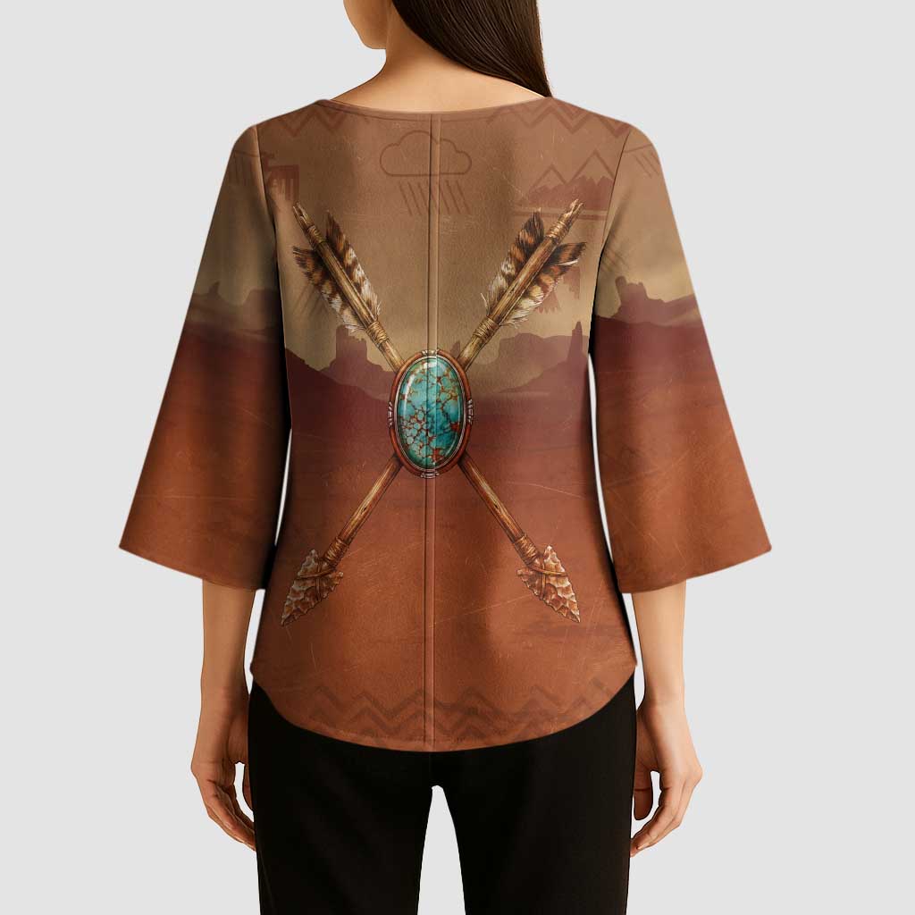 Geronimo Native American Kimono Sleeve Blouse Rifle and Desert Landscape Native American Warrior - Wonder Print Shop