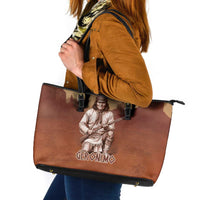 Geronimo Native American Leather Tote Bag Rifle and Desert Landscape Native American Warrior - Wonder Print Shop