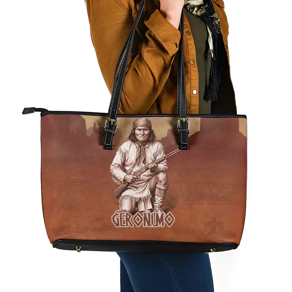 Geronimo Native American Leather Tote Bag Rifle and Desert Landscape Native American Warrior - Wonder Print Shop