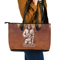Geronimo Native American Leather Tote Bag Rifle and Desert Landscape Native American Warrior - Wonder Print Shop