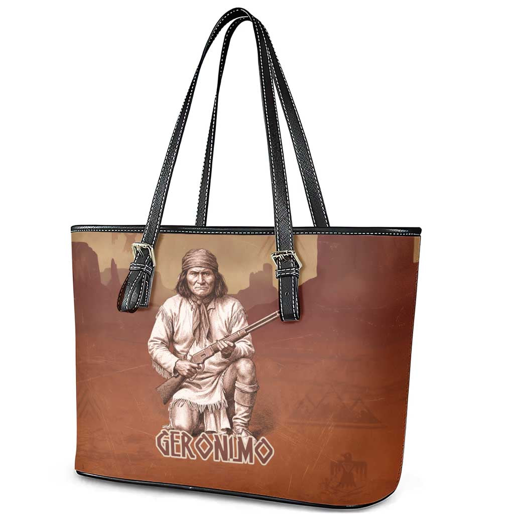 Geronimo Native American Leather Tote Bag Rifle and Desert Landscape Native American Warrior - Wonder Print Shop