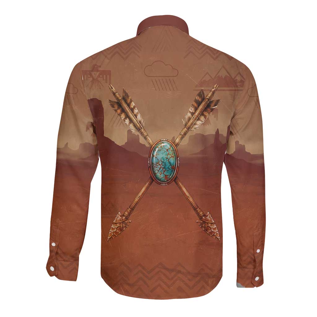 Geronimo Native American Long Sleeve Button Shirt Rifle and Desert Landscape Native American Warrior - Wonder Print Shop