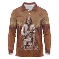 Geronimo Native American Long Sleeve Polo Shirt Rifle and Desert Landscape Native American Warrior - Wonder Print Shop