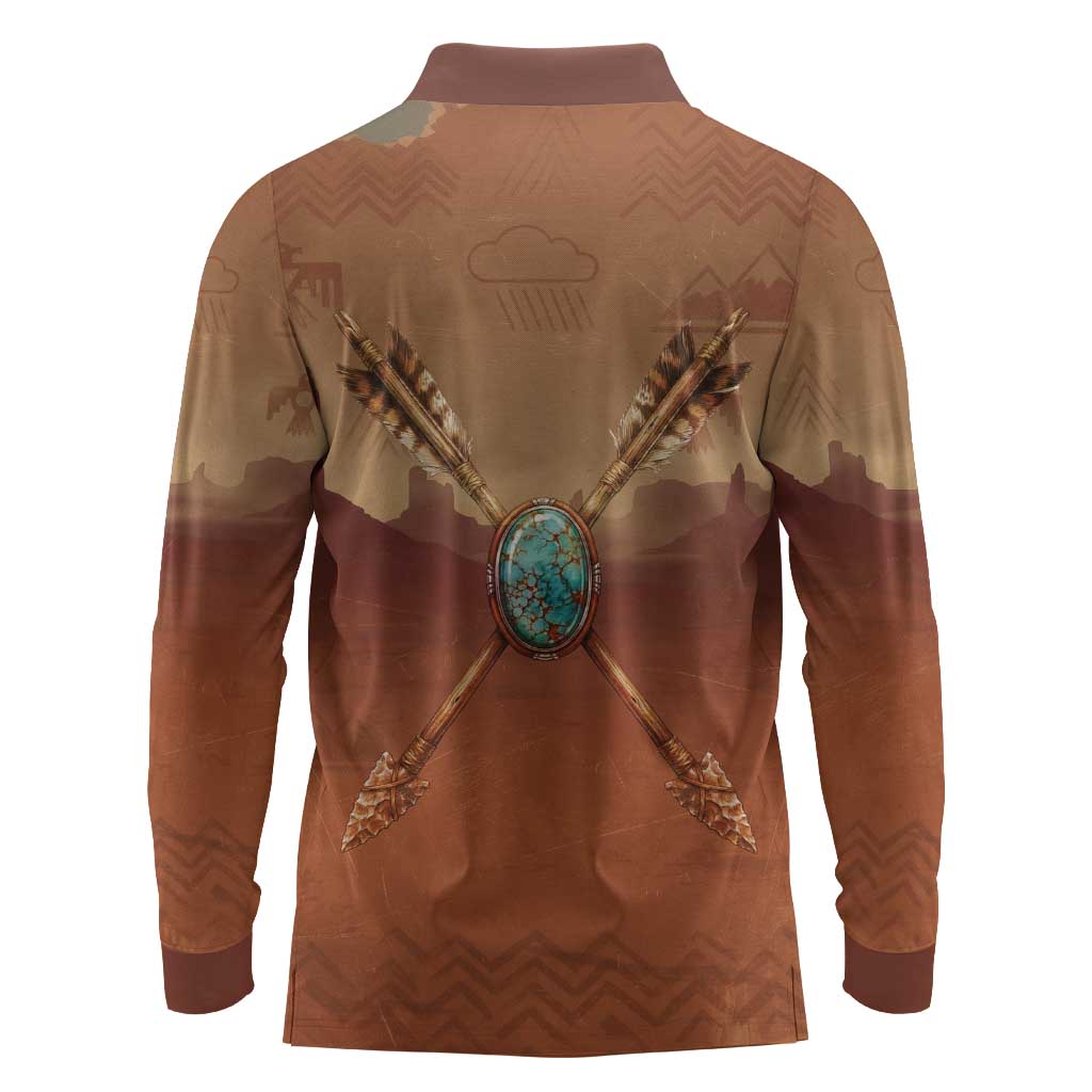 Geronimo Native American Long Sleeve Polo Shirt Rifle and Desert Landscape Native American Warrior - Wonder Print Shop
