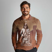 Geronimo Native American Long Sleeve Polo Shirt Rifle and Desert Landscape Native American Warrior - Wonder Print Shop