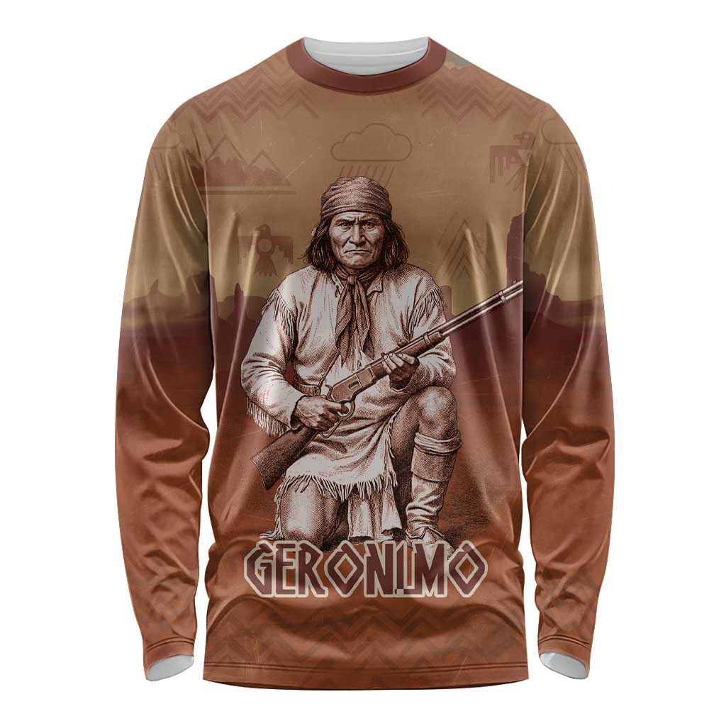 Geronimo Native American Long Sleeve Shirt Rifle and Desert Landscape Native American Warrior - Wonder Print Shop