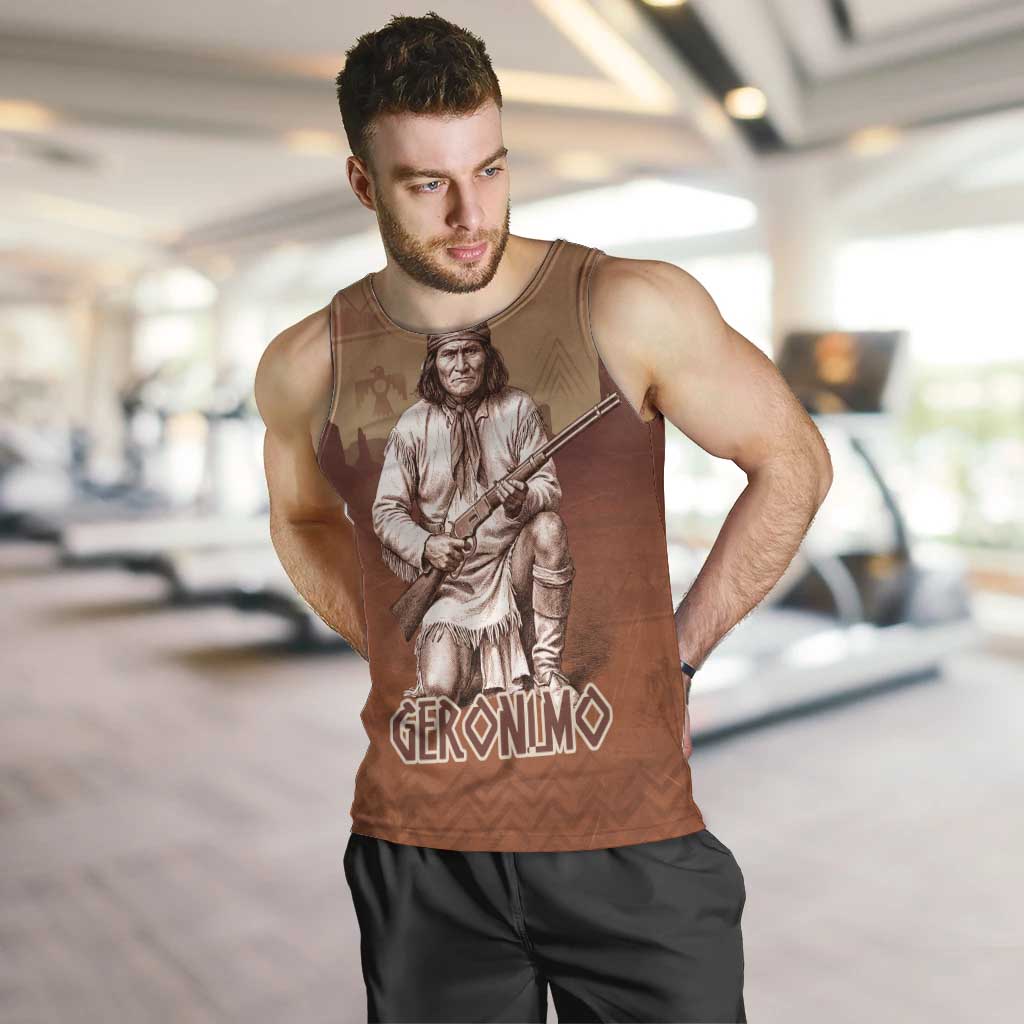Geronimo Native American Men Tank Top Rifle and Desert Landscape Native American Warrior - Wonder Print Shop