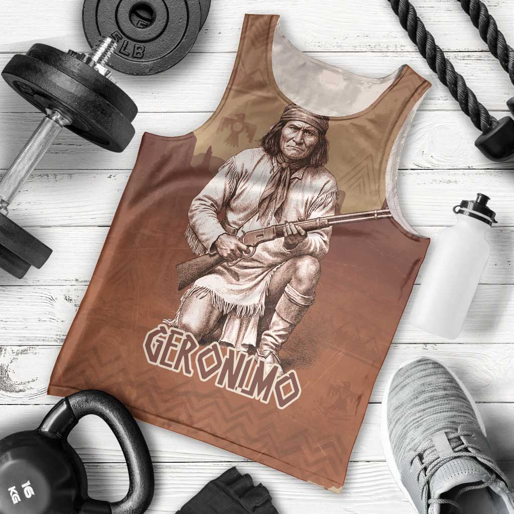 Geronimo Native American Men Tank Top Rifle and Desert Landscape Native American Warrior - Wonder Print Shop