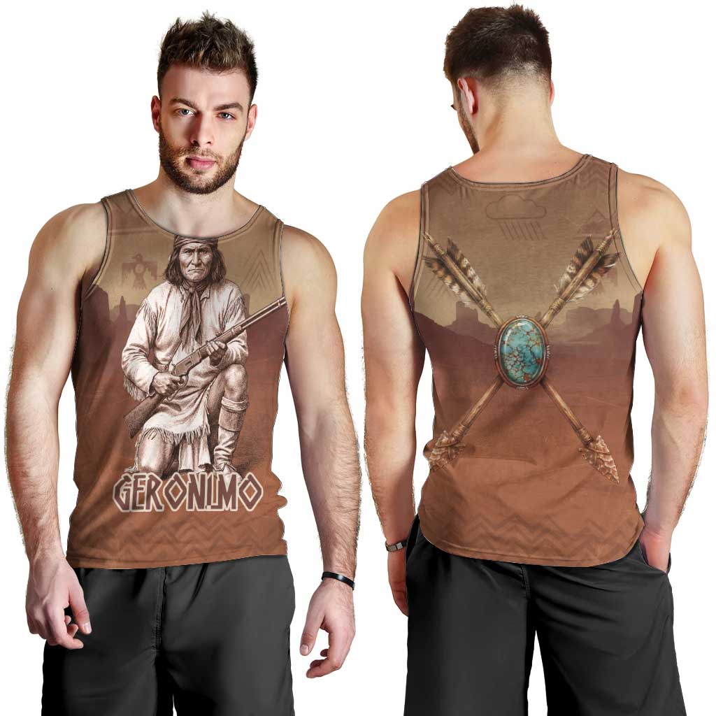 Geronimo Native American Men Tank Top Rifle and Desert Landscape Native American Warrior - Wonder Print Shop