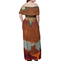 Geronimo Native American Off Shoulder Maxi Dress Rifle and Desert Landscape Native American Warrior - Wonder Print Shop