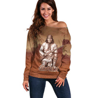 Geronimo Native American Off Shoulder Sweater Rifle and Desert Landscape Native American Warrior - Wonder Print Shop