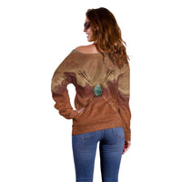 Geronimo Native American Off Shoulder Sweater Rifle and Desert Landscape Native American Warrior - Wonder Print Shop