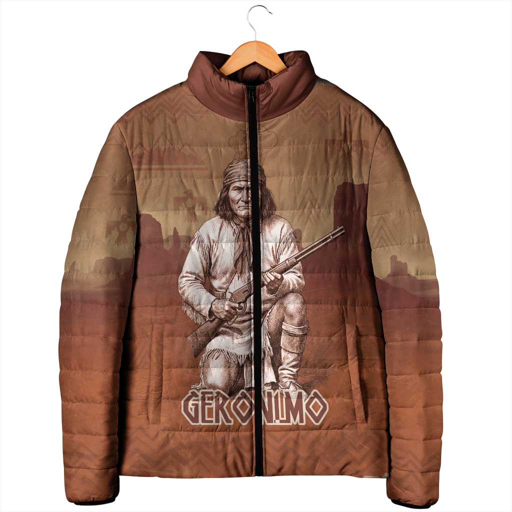 Geronimo Native American Padded Jacket Rifle and Desert Landscape Native American Warrior - Wonder Print Shop