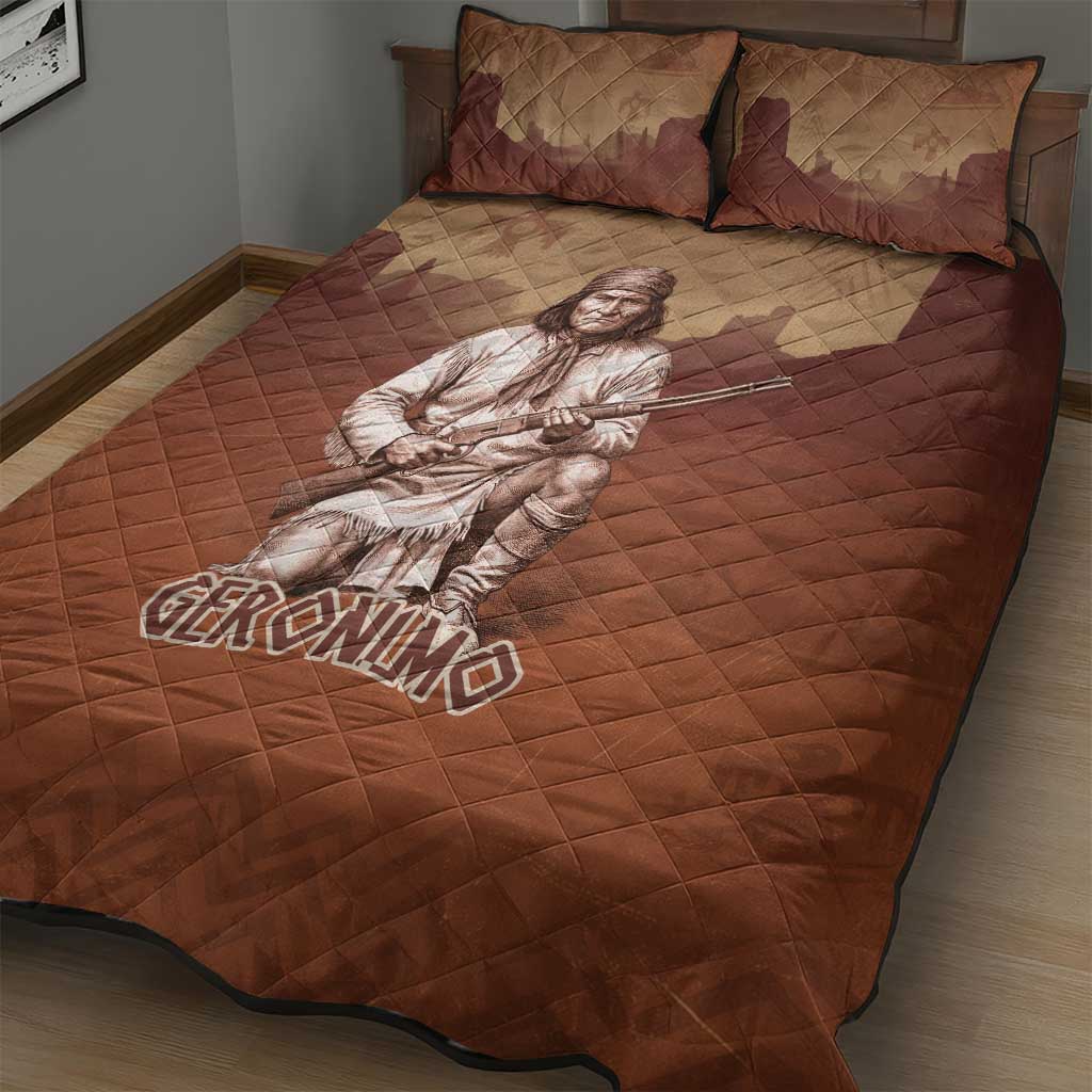 Geronimo Native American Quilt Bed Set Rifle and Desert Landscape Native American Warrior - Wonder Print Shop