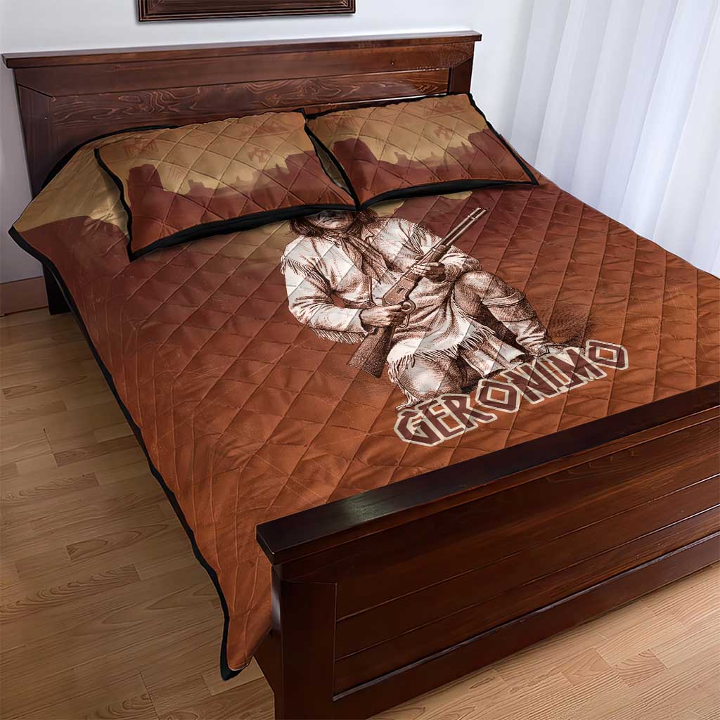 Geronimo Native American Quilt Bed Set Rifle and Desert Landscape Native American Warrior - Wonder Print Shop